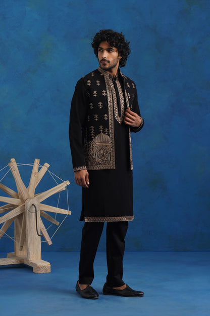 Noir Dome Embroidery Kurta Jacket Set