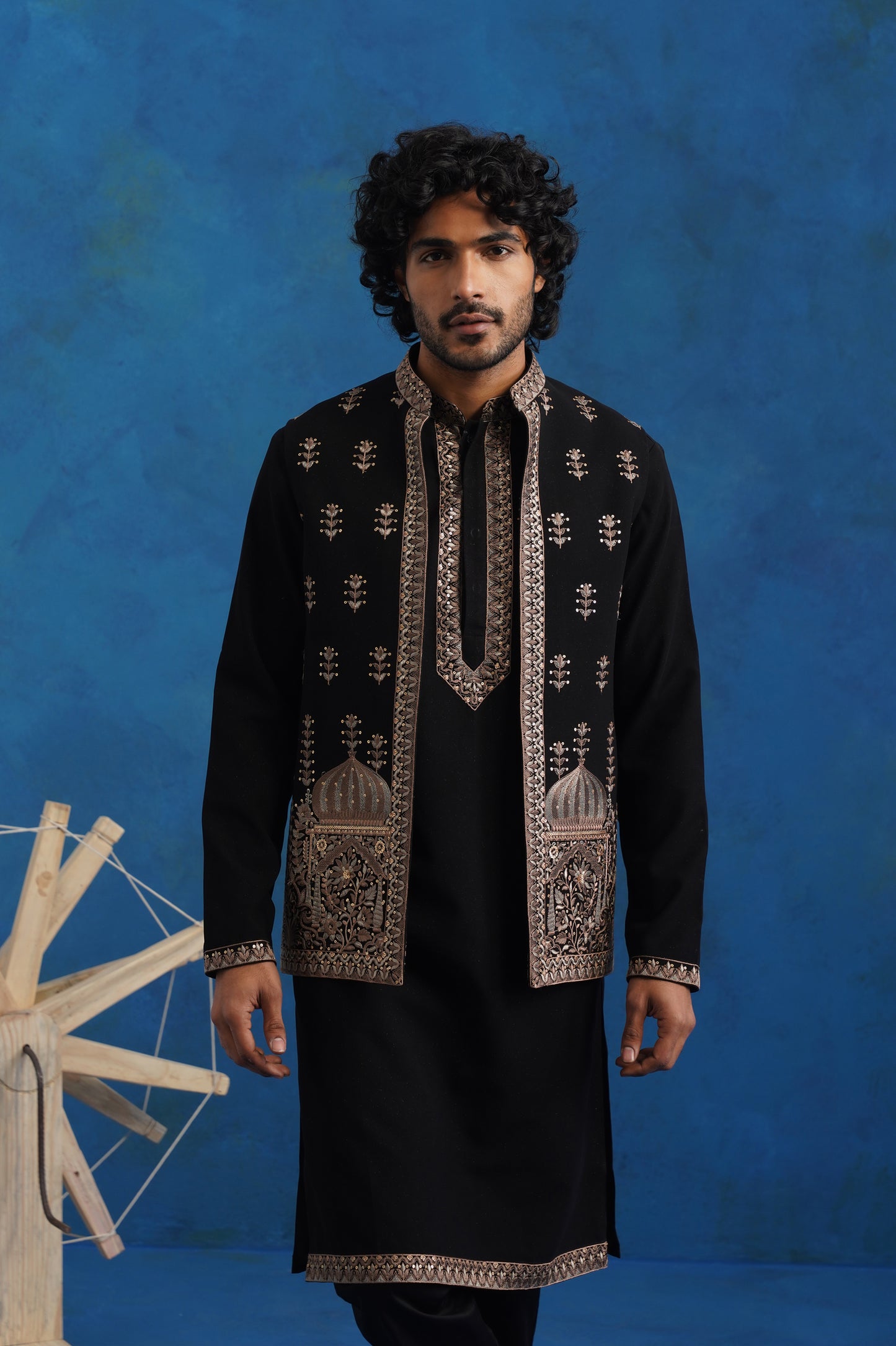 Noir Dome Embroidery Kurta Jacket Set