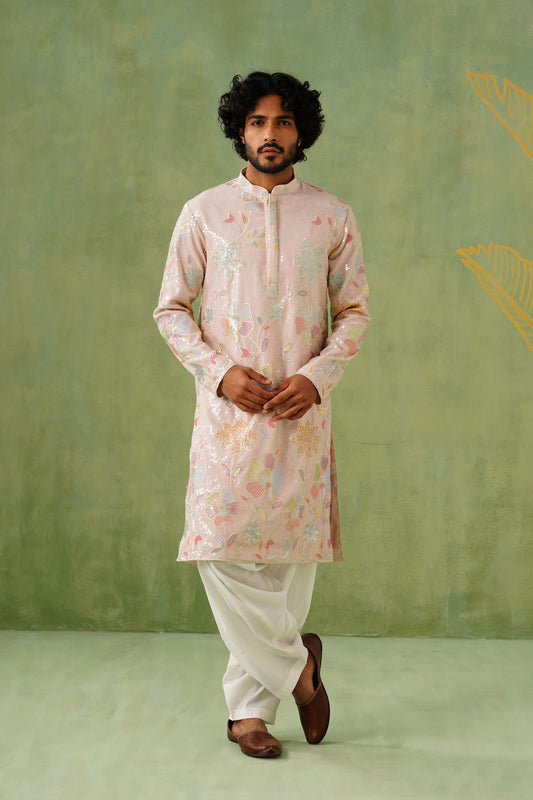 Pink Sequin Embroidery Kurta Patiyala Set