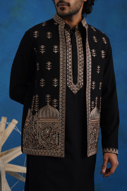 Noir Dome Embroidery Kurta Jacket Set