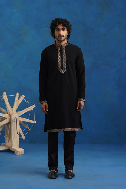 Noir Dome Embroidery Kurta Jacket Set