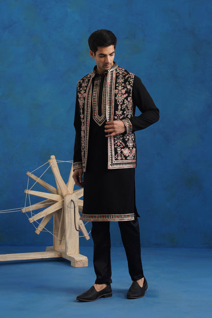 Noir Classic Embroidered Kurta Jacket Set