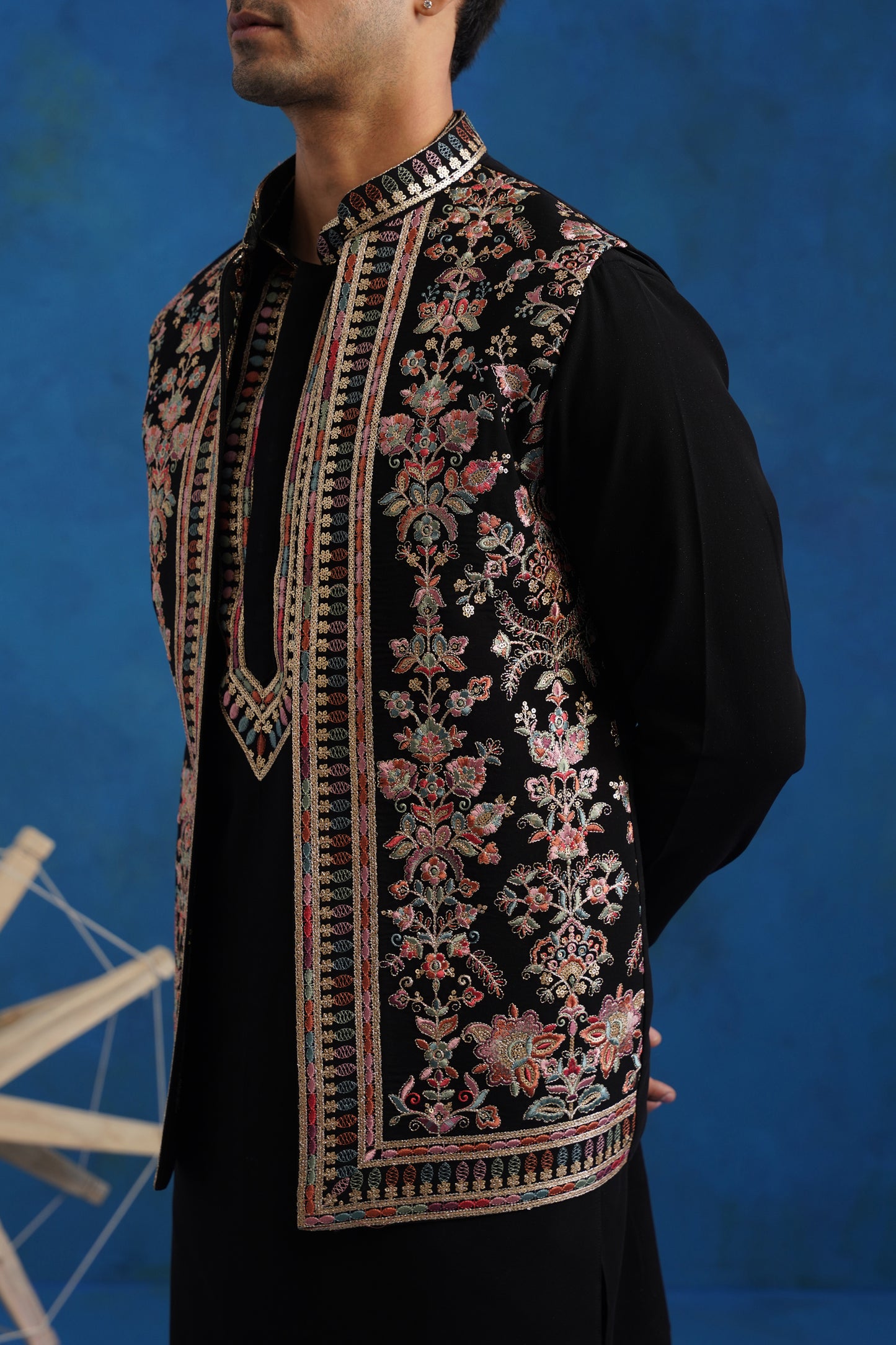 Noir Classic Embroidered Kurta Jacket Set