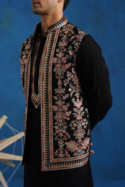 Noir Classic Embroidered Kurta Jacket Set