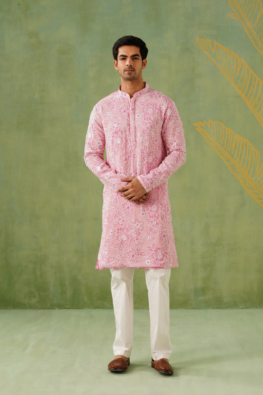 Pink Pearl Embroidery Kurta Set