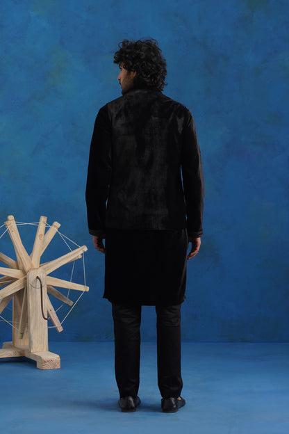 Velvet Pine Embroidered Kurta Jacket Set