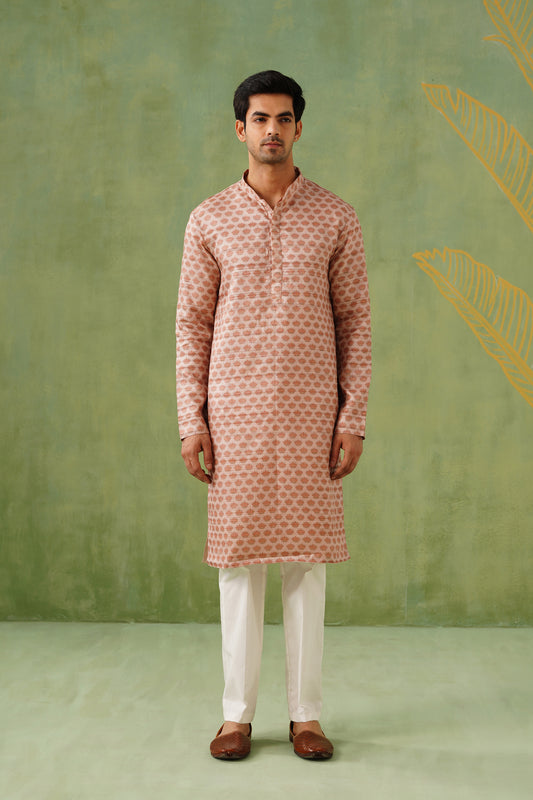 Pink Lotus Tussar Ghicha Silk Kurta Set