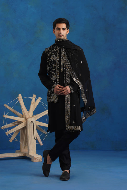 Makesh Embroidered Kurta Jacket Set with Dupatta