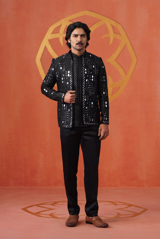 Black Mirror Embroidery Jodhpuri Set
