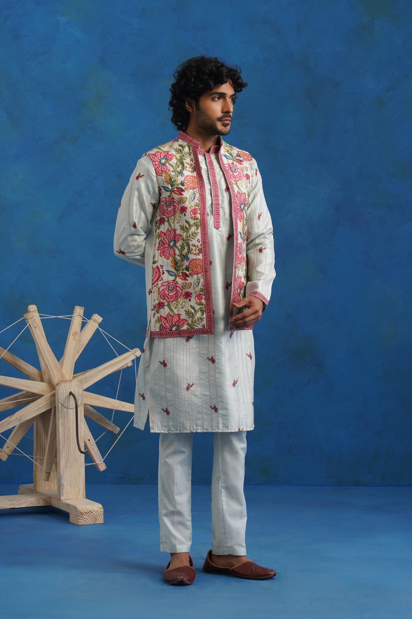 Tussar Silk Celebration Kurta Jacket Set