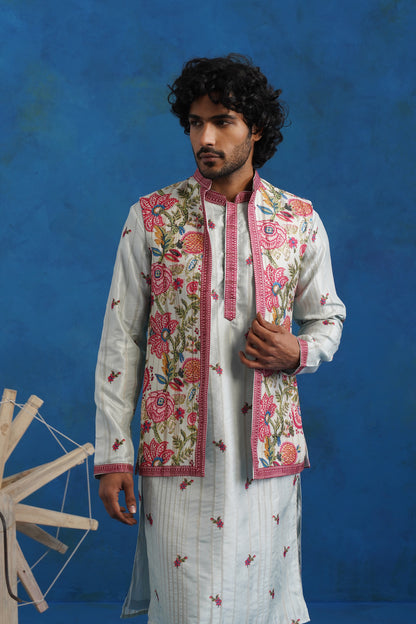 Tussar Silk Celebration Kurta Jacket Set