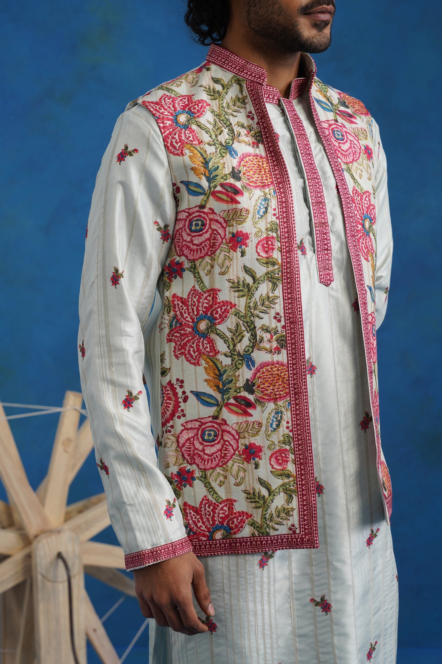 Tussar Silk Celebration Kurta Jacket Set