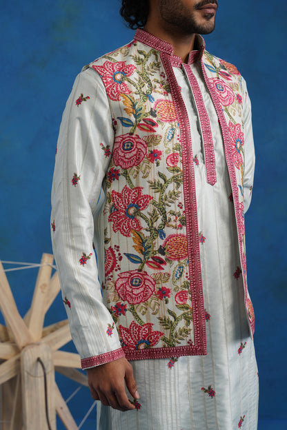 Tussar Silk Celebration Kurta Jacket Set