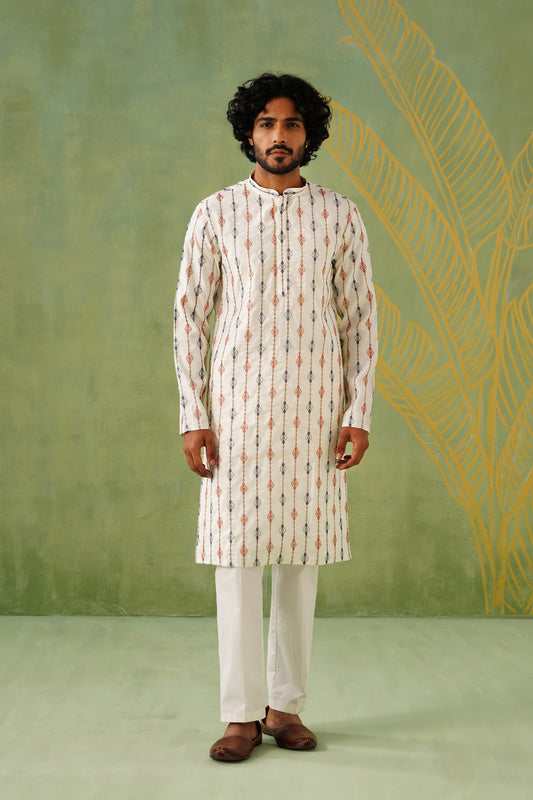 Cream Foil With Embroidery Kurta Set