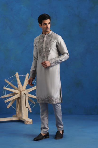 Ash Grey Embroidered Kurta Set