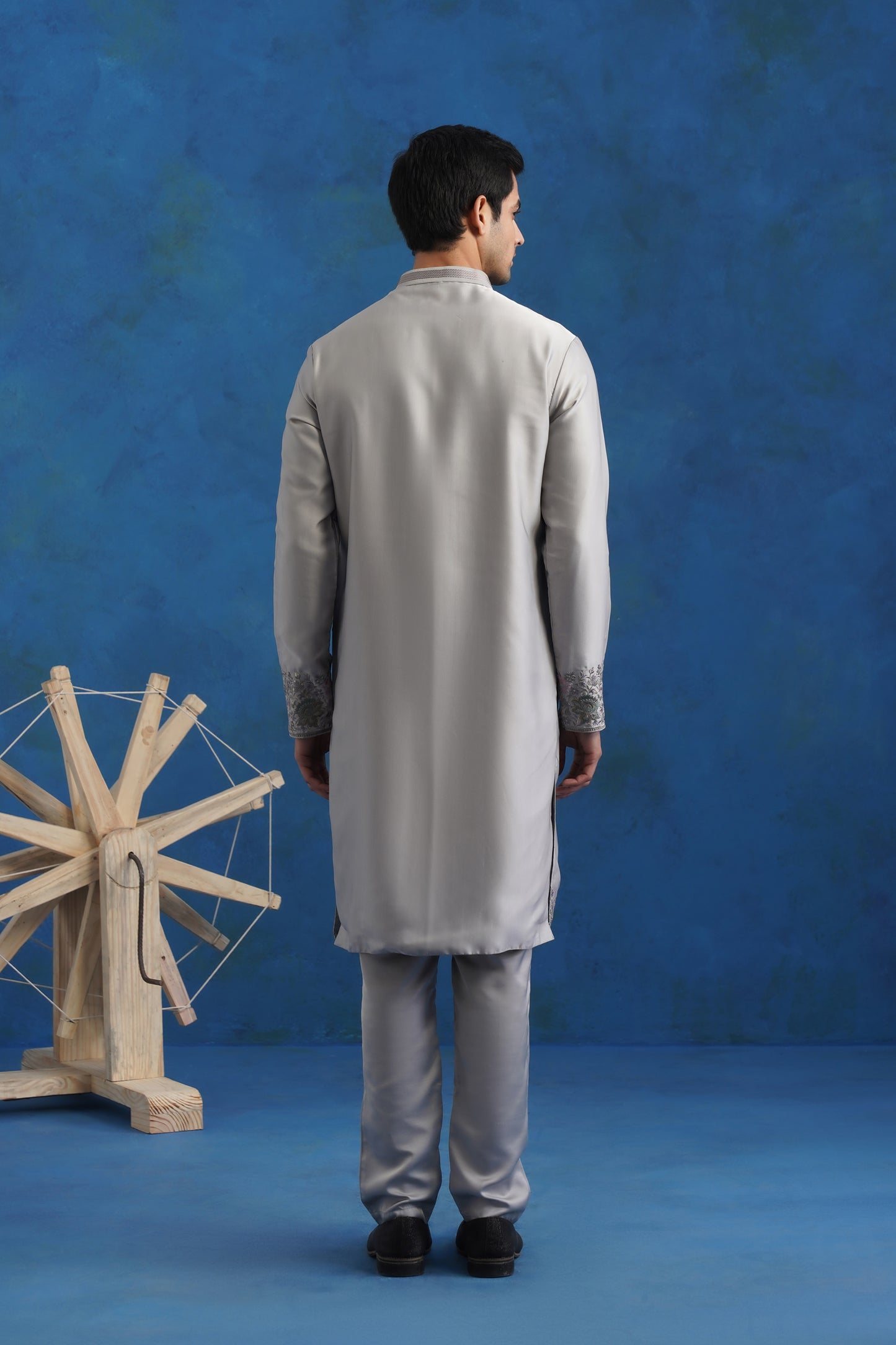 Ash Grey Embroidered Kurta Set