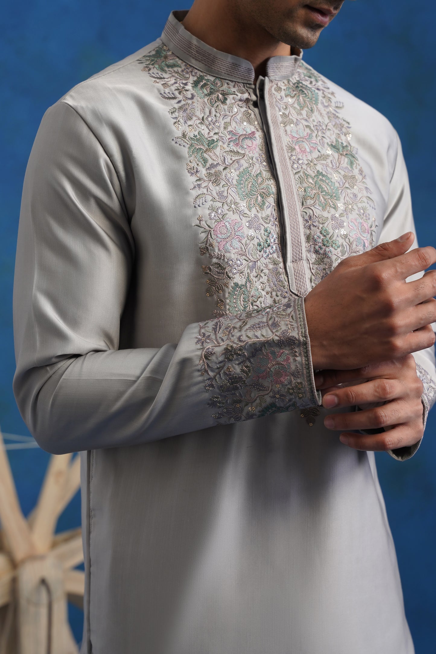 Ash Grey Embroidered Kurta Set