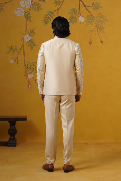 Beige Mirror Embroidery Jodhpuri Set