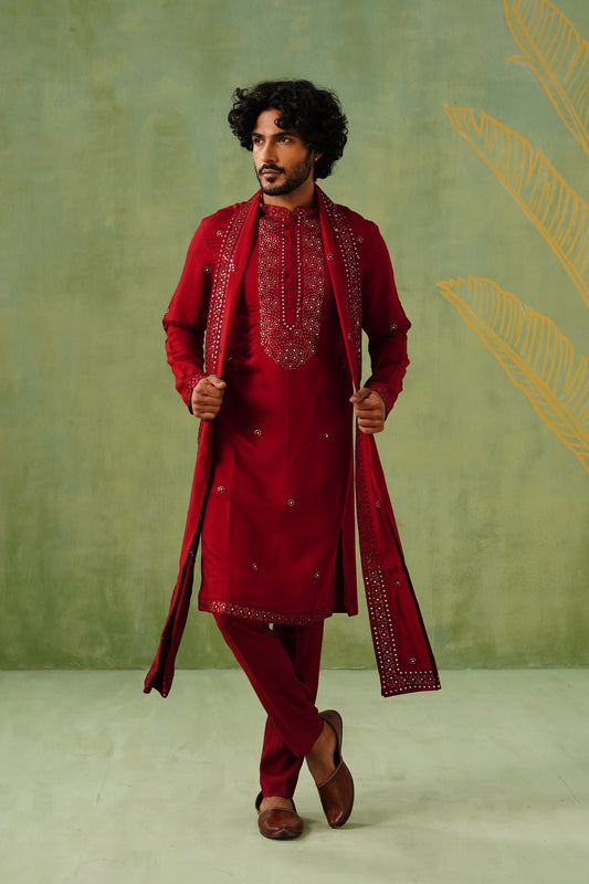 Maroon Sequin Embroidery Kurta Set