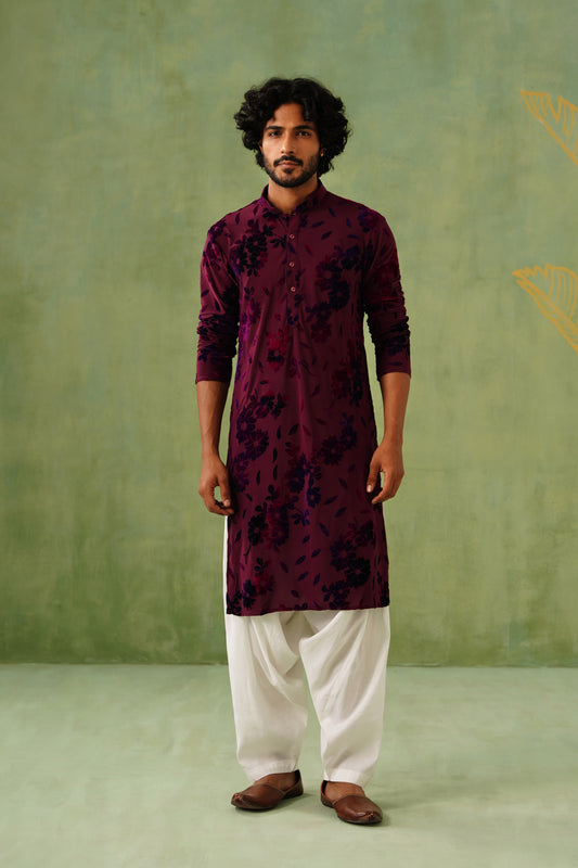 Purple Velvet Brasso Lycra Kurta Patiyala Set
