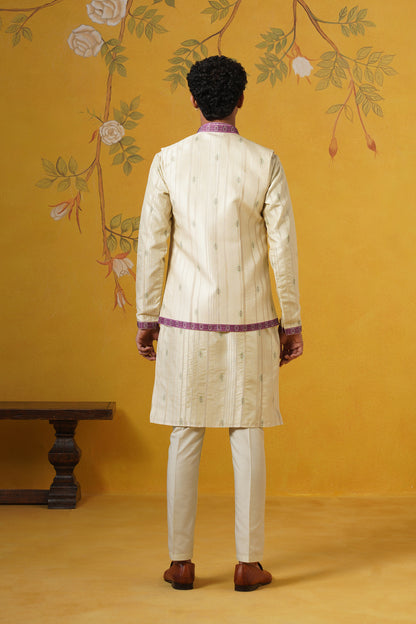 Pista Green Ghicha Print Kurta Jacket Set