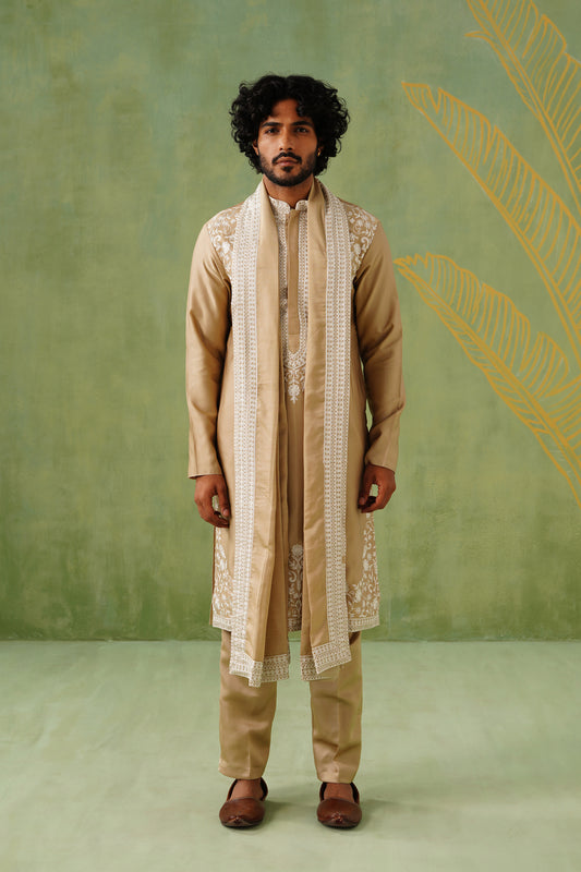 Beige Kashmiri Embroidery Kurta Set With Dupatta