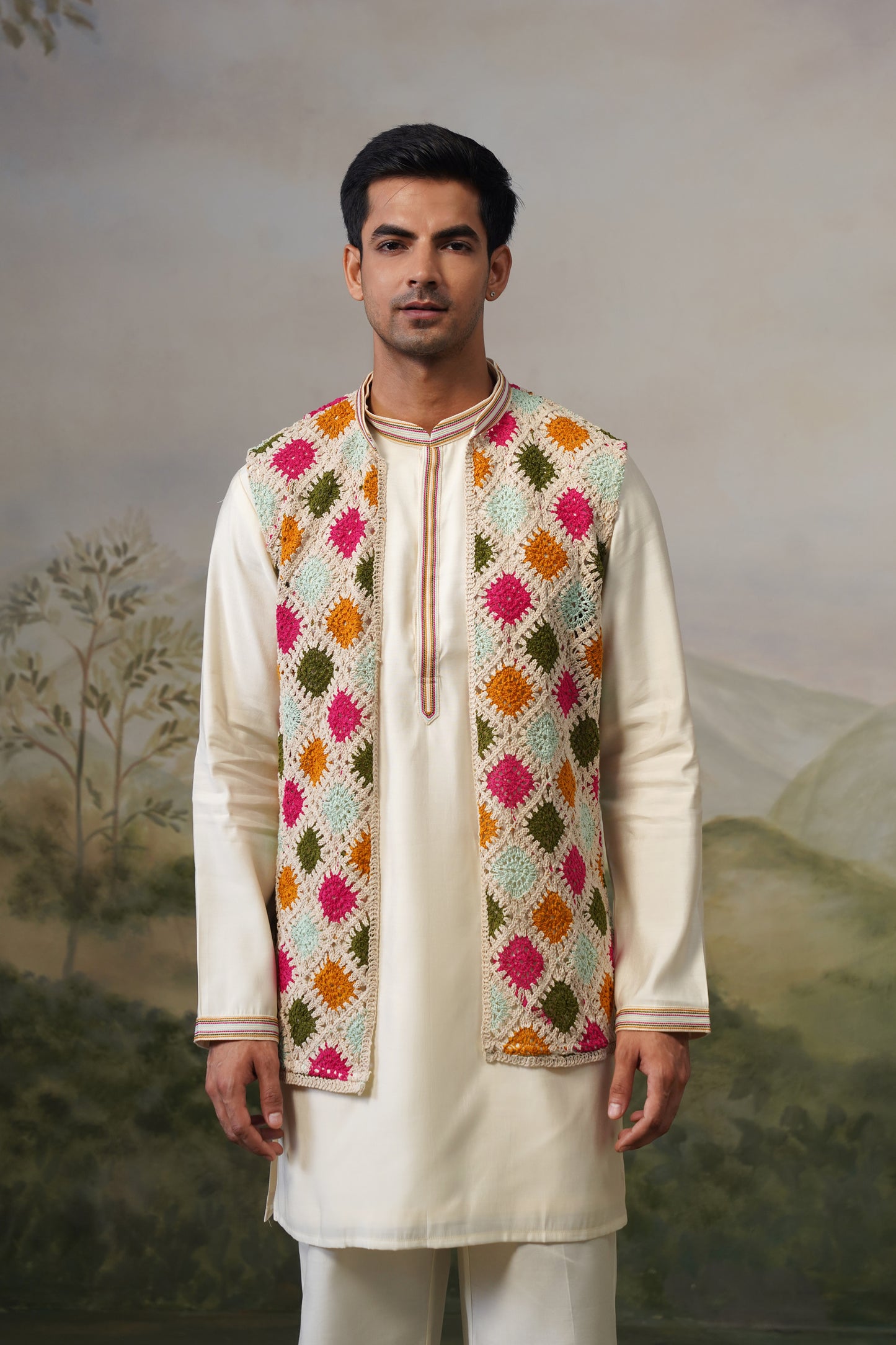 Rangoli Ivory Crochet Jacket Set
