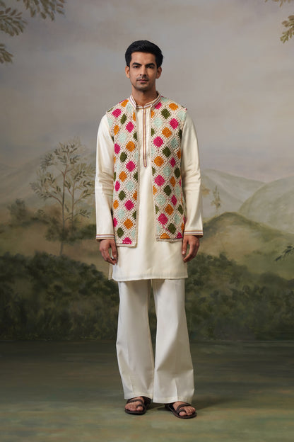 Rangoli Ivory Crochet Jacket Set