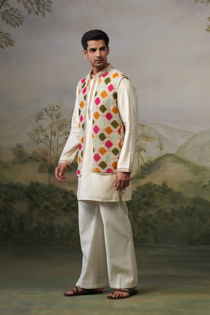 Rangoli Ivory Crochet Jacket Set