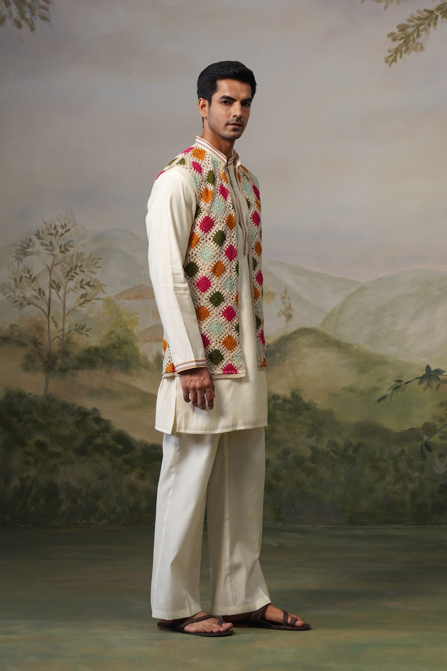 Rangoli Ivory Crochet Jacket Set