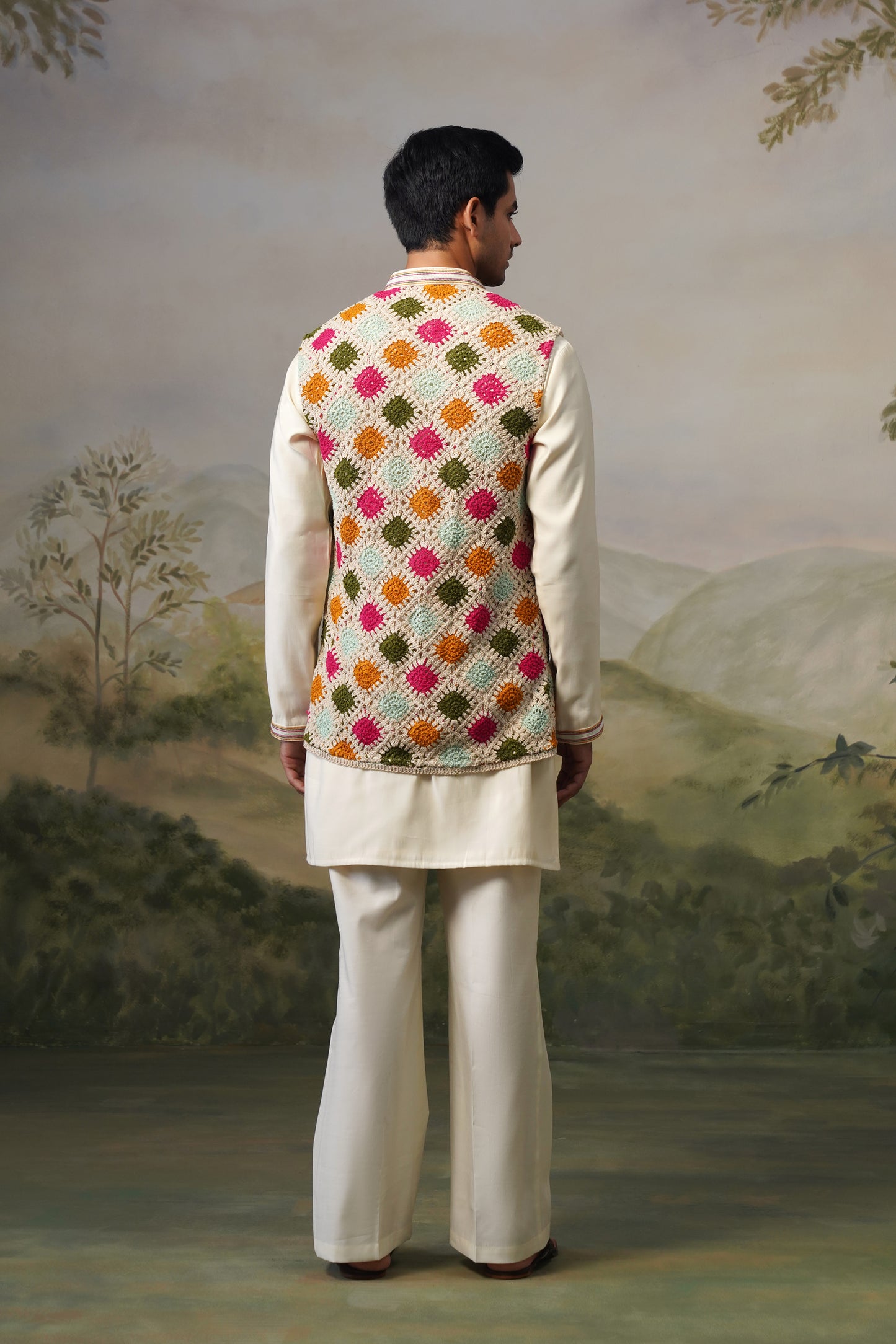 Rangoli Ivory Crochet Jacket Set