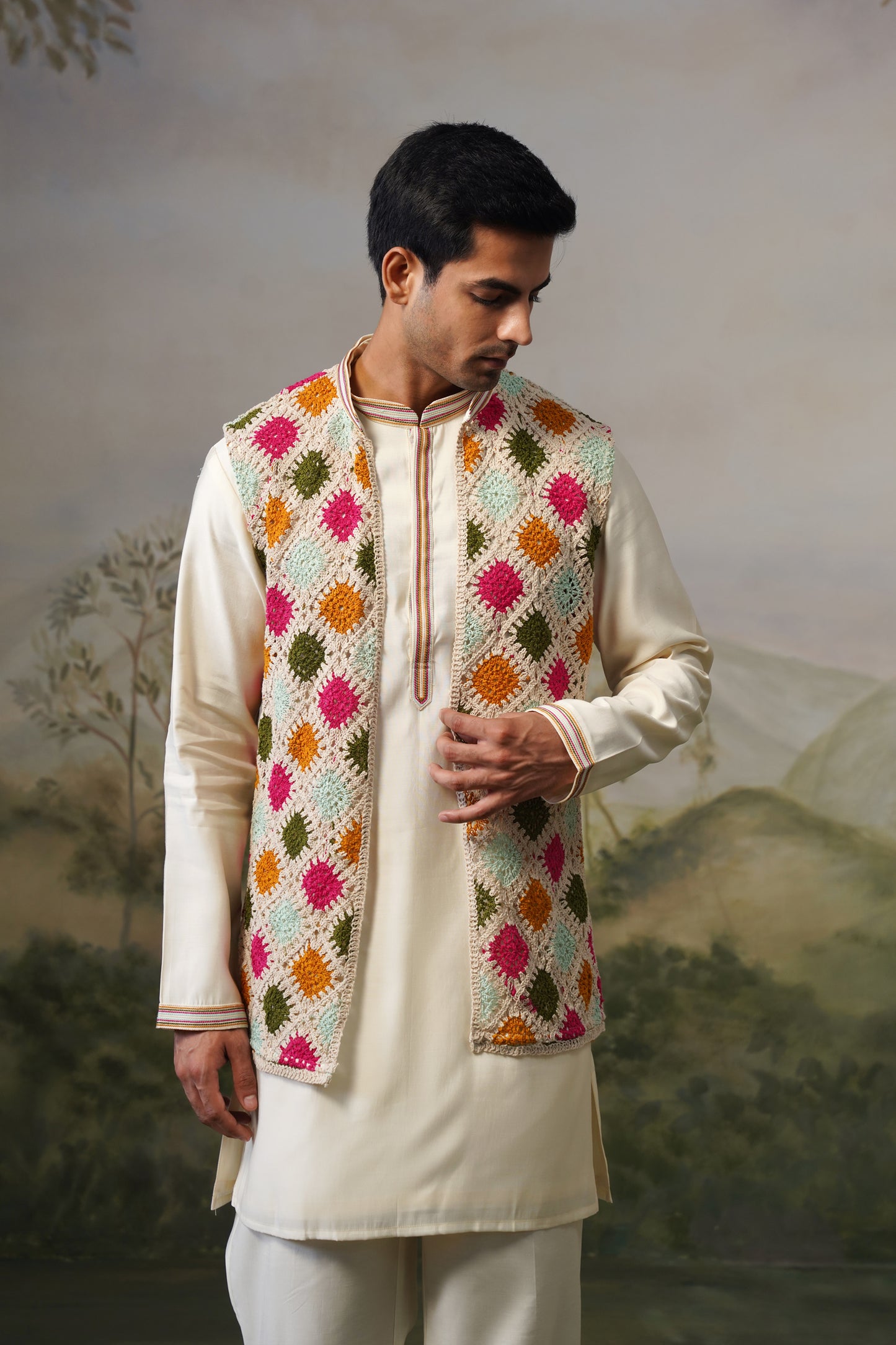 Rangoli Ivory Crochet Jacket Set