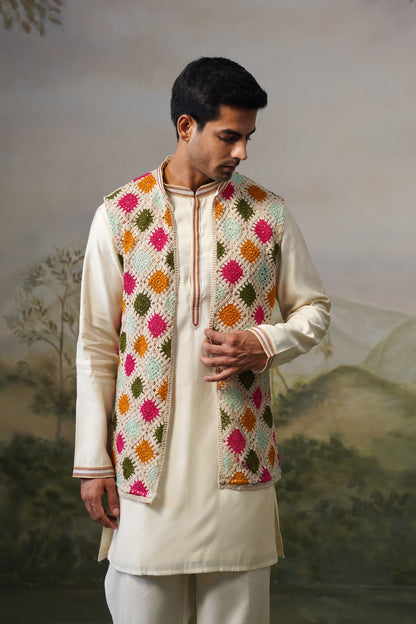 Rangoli Ivory Crochet Jacket Set