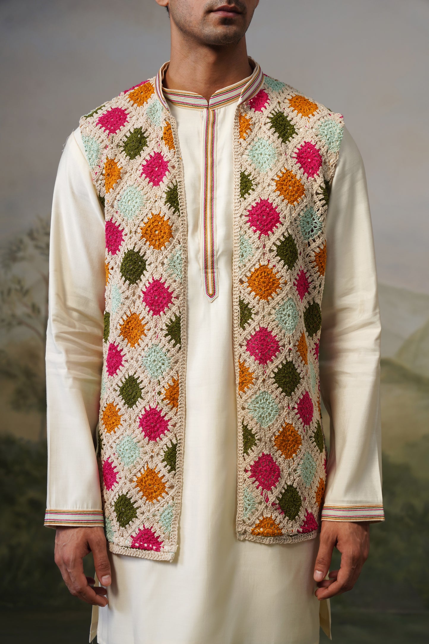 Rangoli Ivory Crochet Jacket Set
