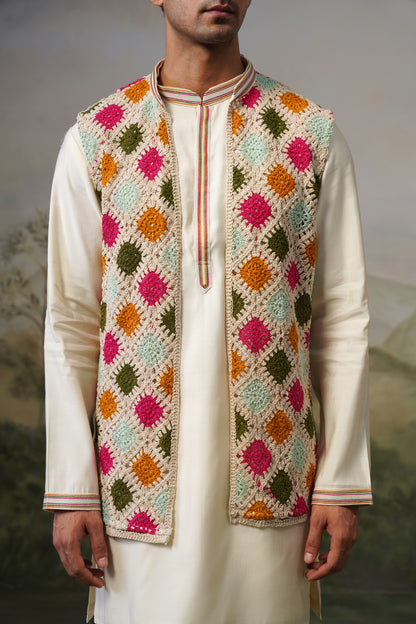 Rangoli Ivory Crochet Jacket Set