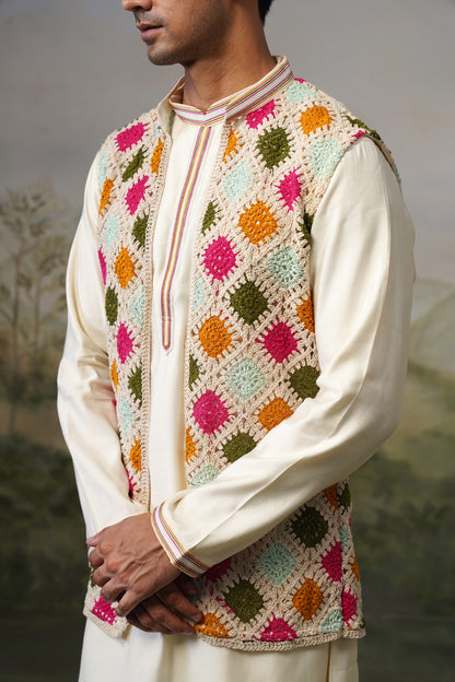 Rangoli Ivory Crochet Jacket Set
