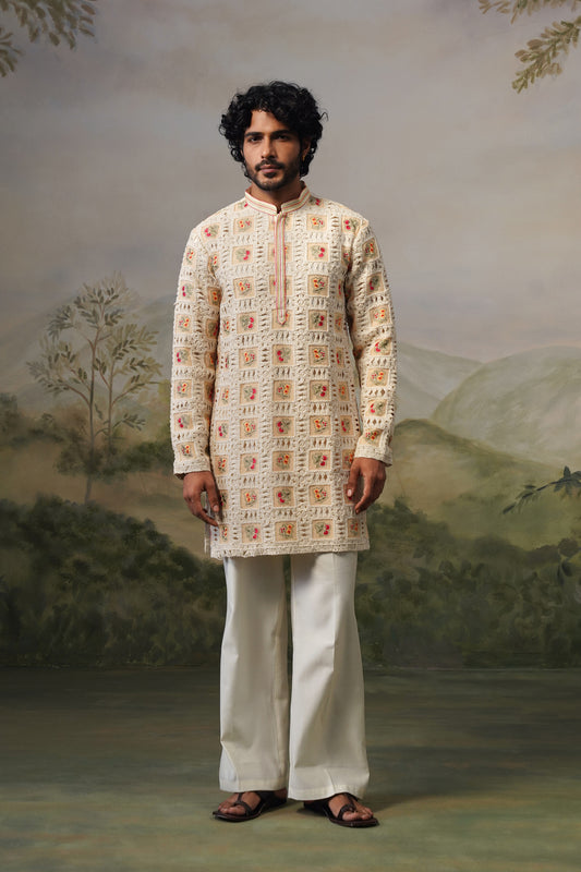 Buna Ivory Crochet Kurta Set
