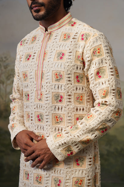 Buna Ivory Crochet Kurta Set