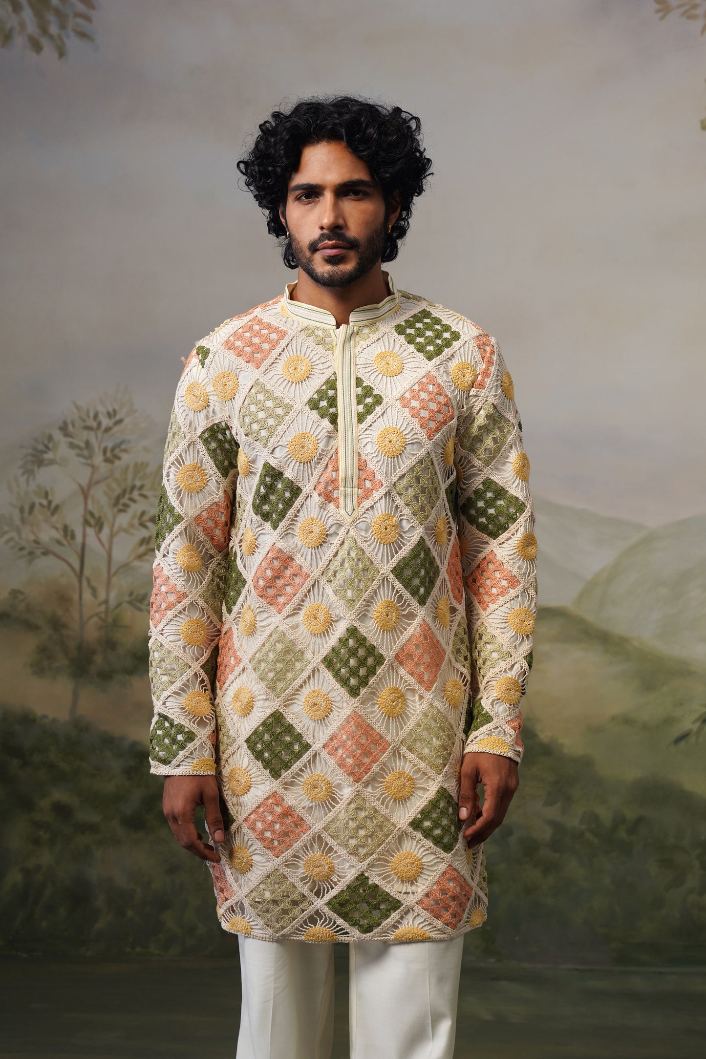 Suraj Ivory Crochet Kurta Set