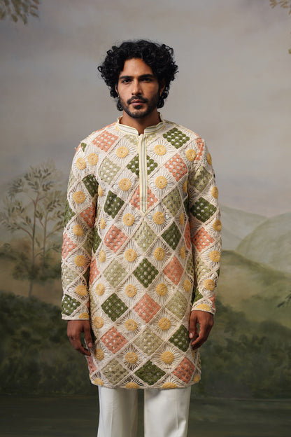 Suraj Ivory Crochet Kurta Set