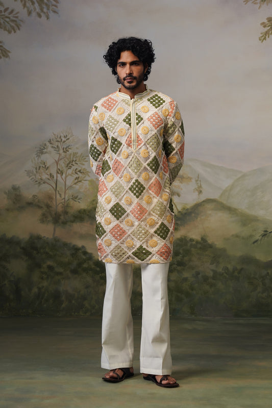 Suraj Ivory Crochet Kurta Set