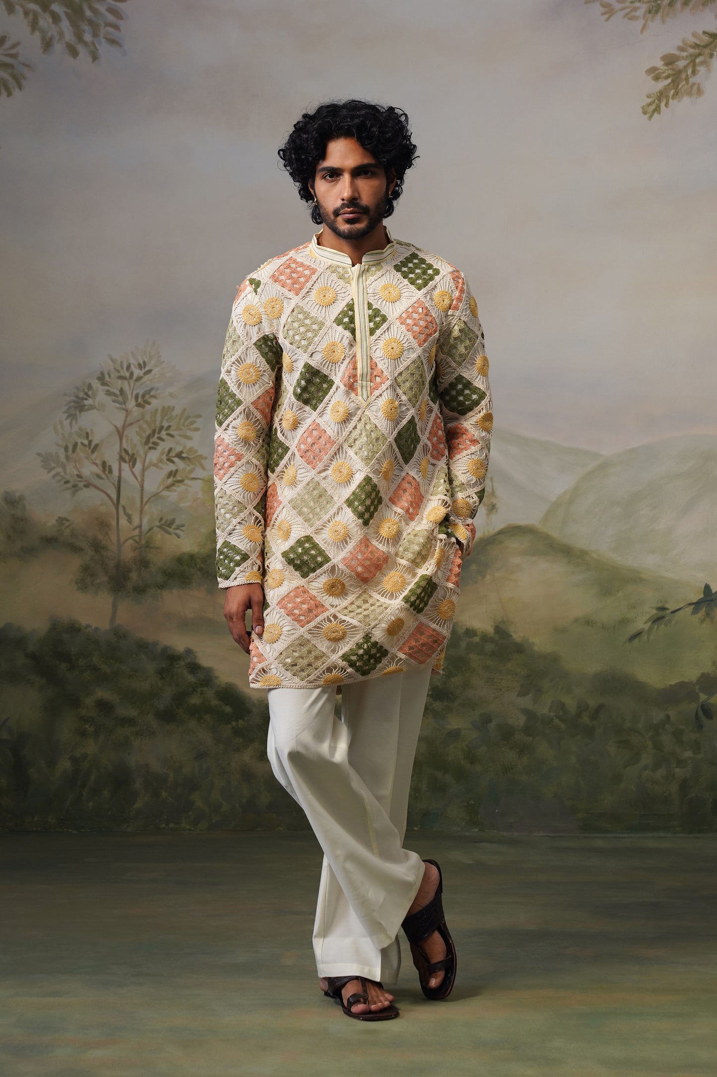 Suraj Ivory Crochet Kurta Set