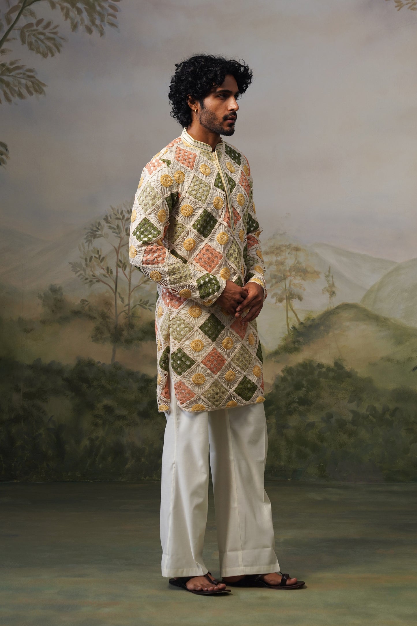 Suraj Ivory Crochet Kurta Set
