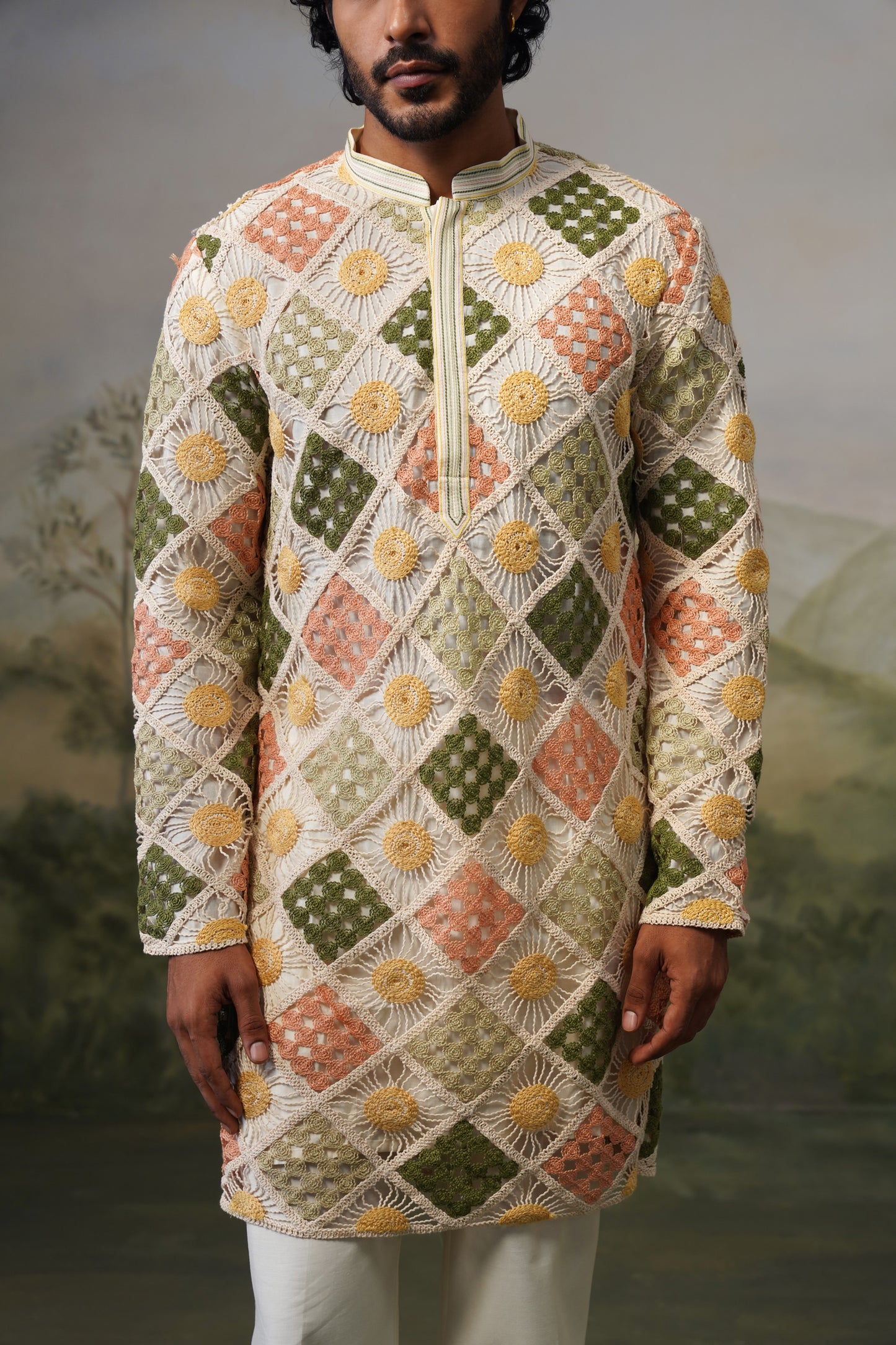 Suraj Ivory Crochet Kurta Set