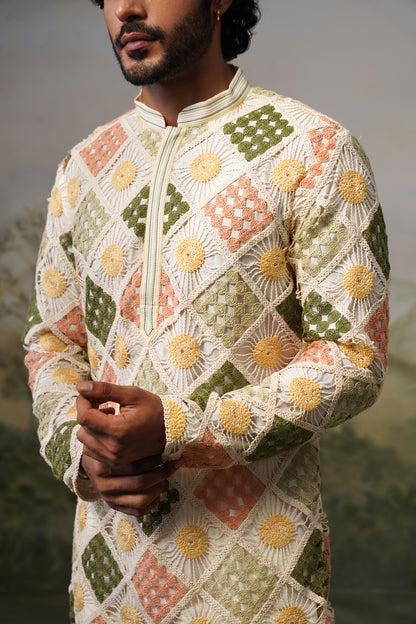 Suraj Ivory Crochet Kurta Set
