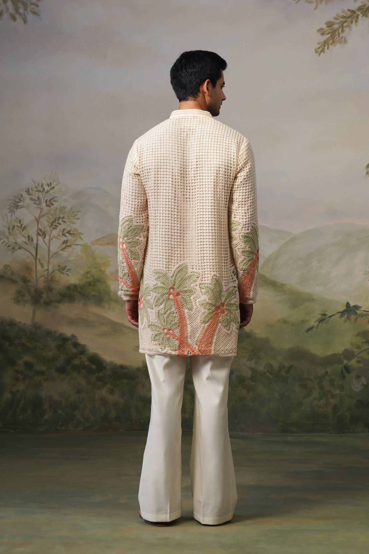 Taru Ivory Net Crochet Kurta Set