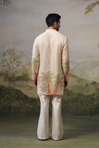 Taru Ivory Net Crochet Kurta Set