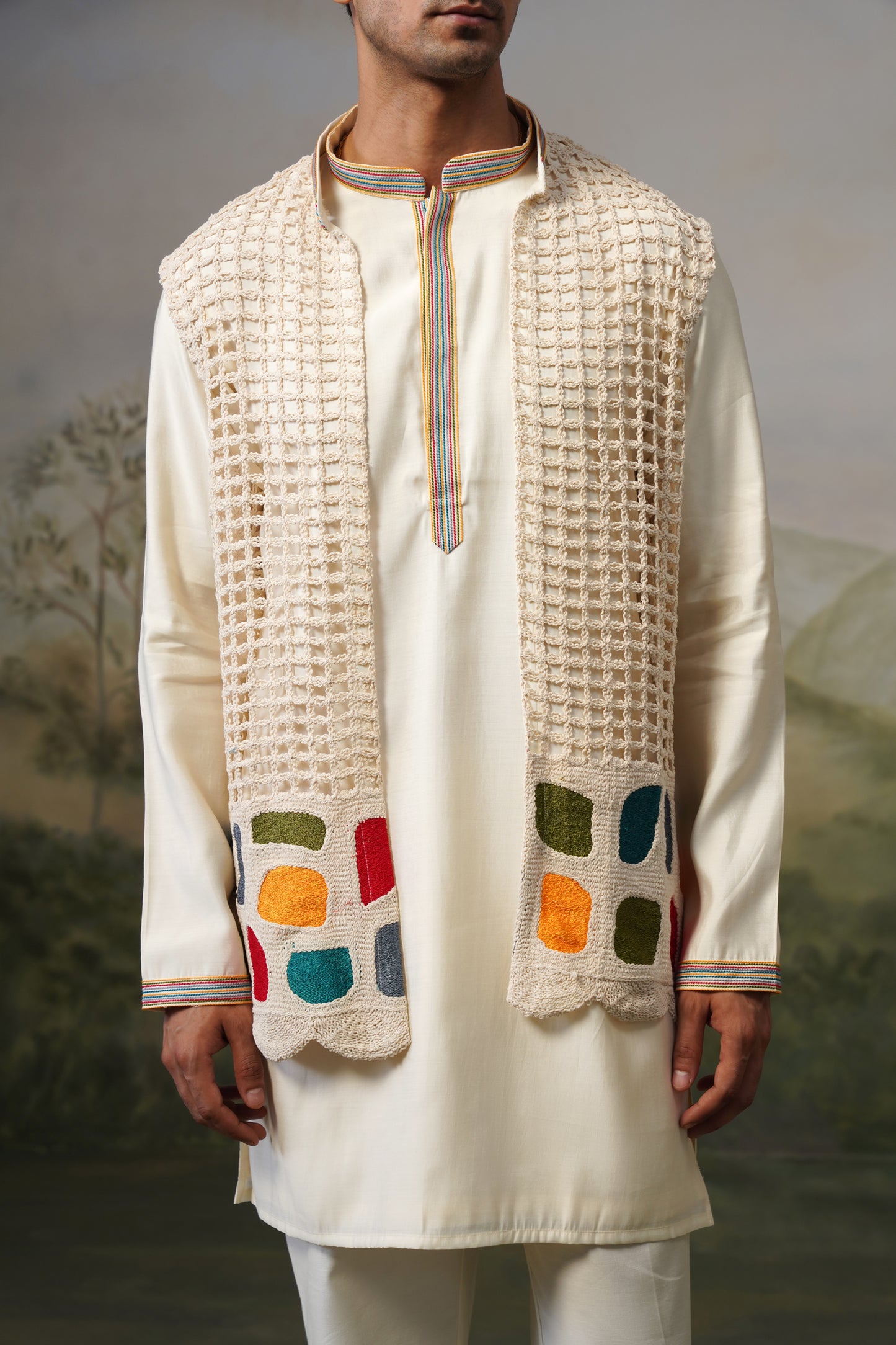 Chauka Ivory Crochet Jacket Set