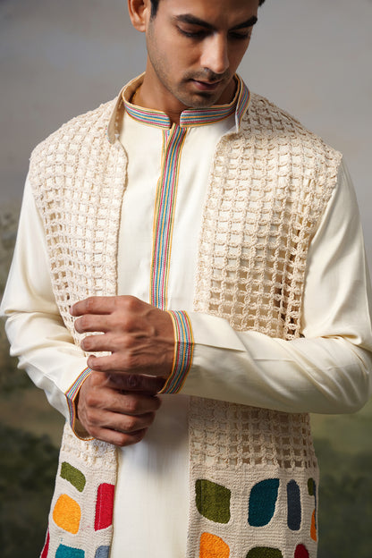Chauka Ivory Crochet Jacket Set
