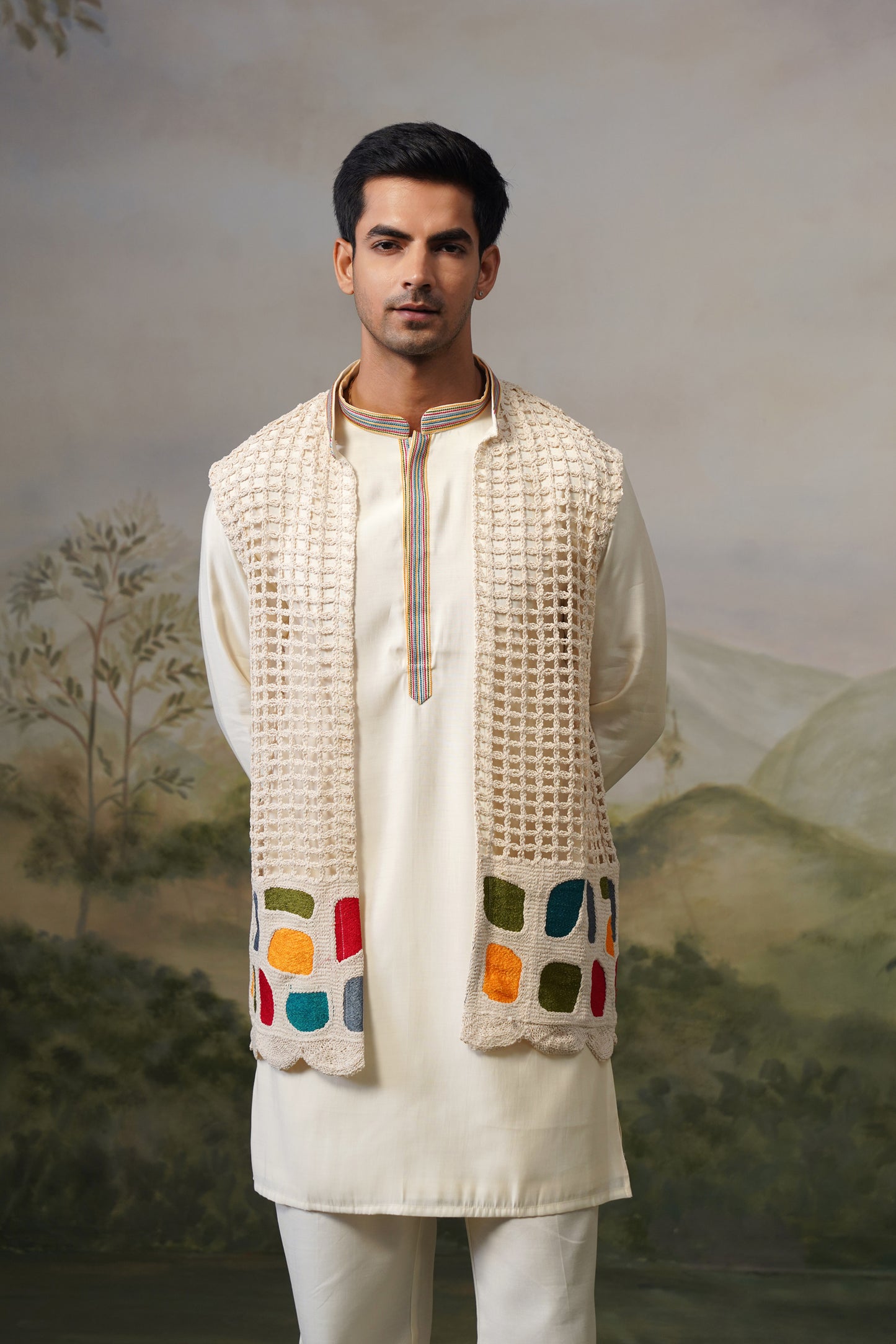 Chauka Ivory Crochet Jacket Set